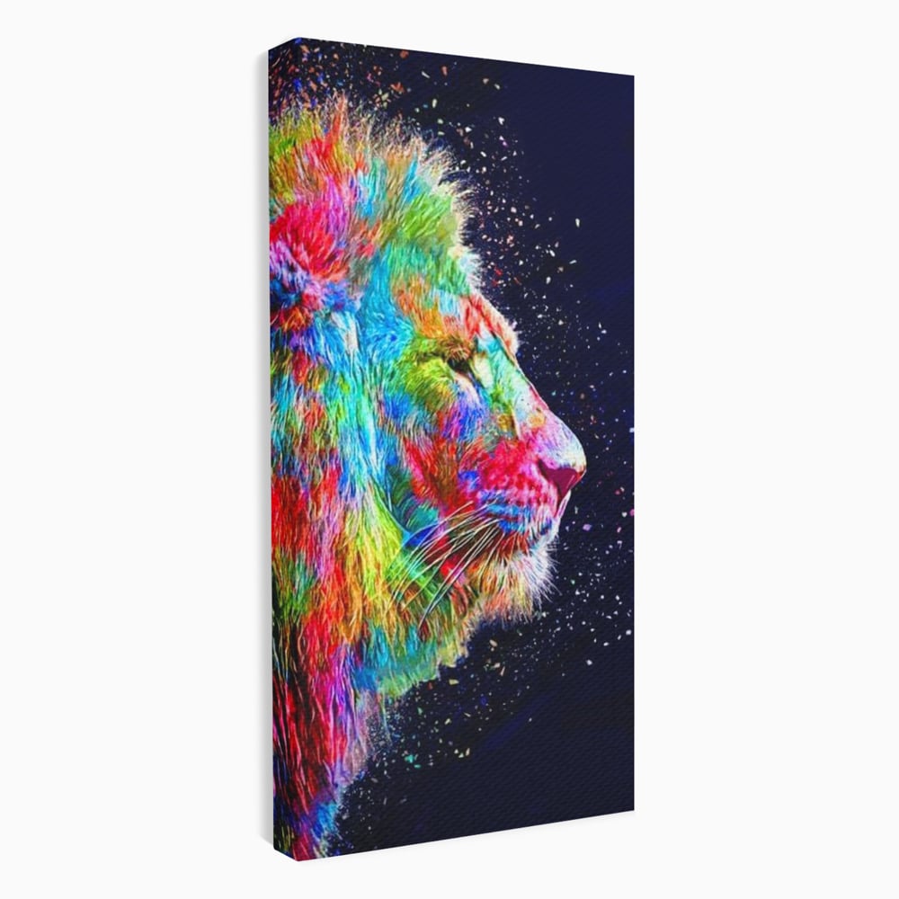 Tablou canvas cu tablou canvas cu profil de leu multicolor, fara rama, pe sasiu de lemn